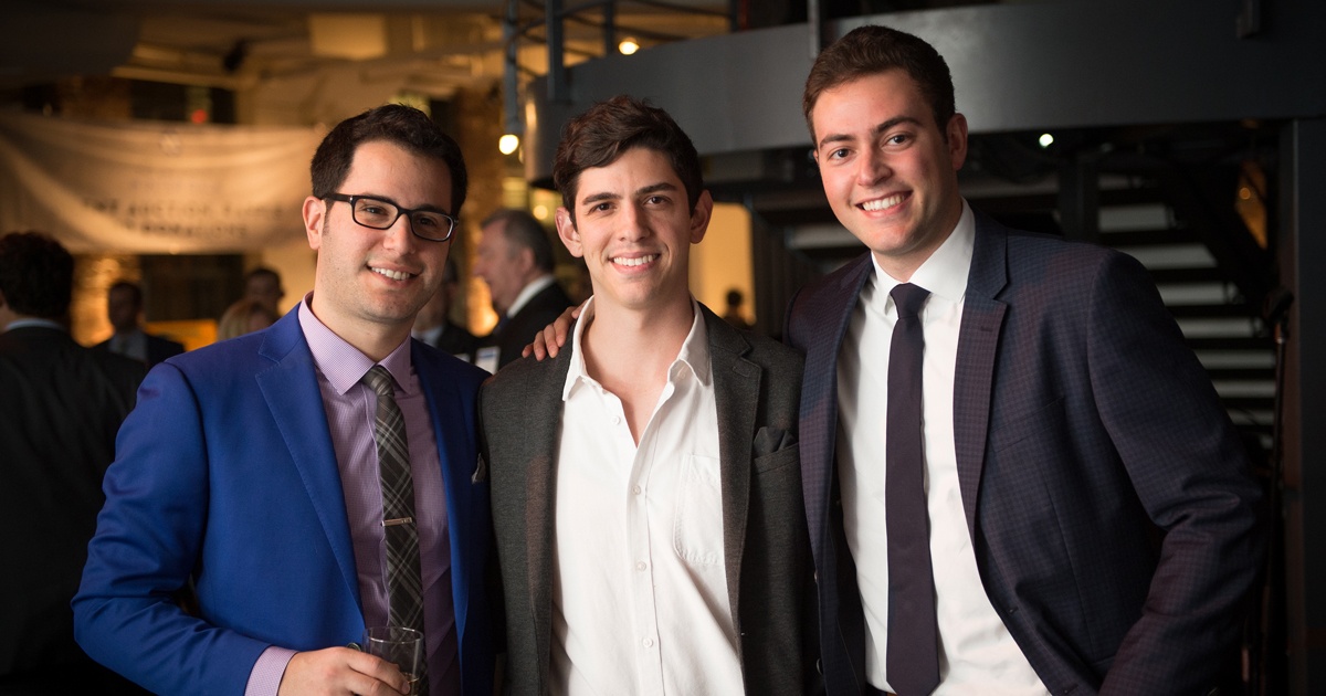 Jacob Kent and Michael Shmuely, Young Leadership Chairs with guest speaker Izzy Ezagui (photo courtesy of Marc Gabriel Studio)