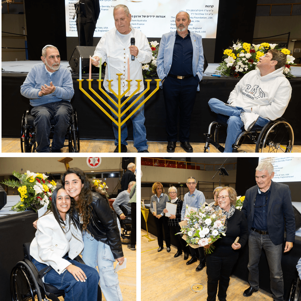 Lighting Hanukkah candles at scholarship ceremony